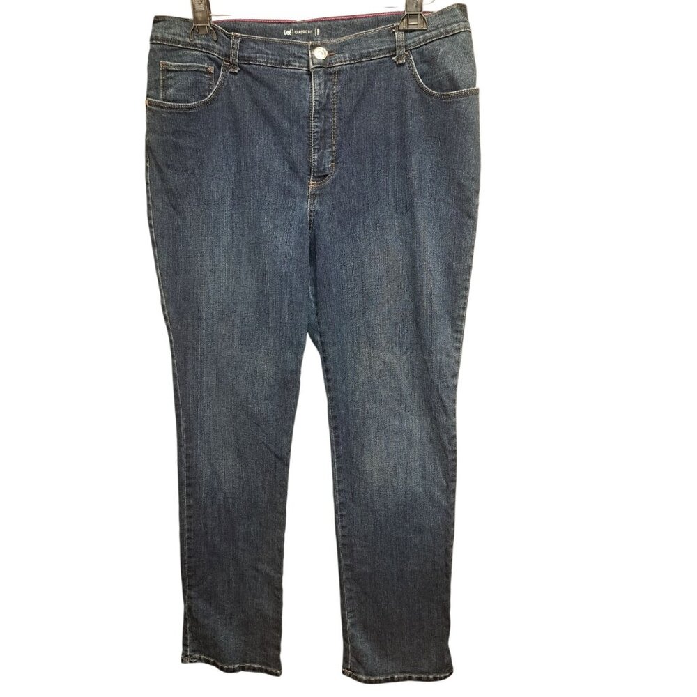 Lee Womens Classic Fit Jeans 18 Medium Dark Wash Stretch Denim Cotton Blend